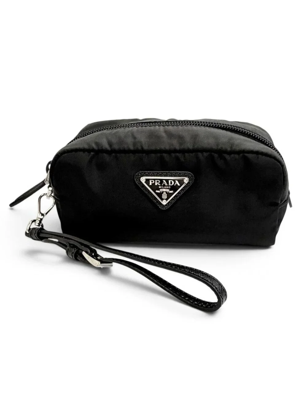 Prada Vera Re-Nylon Mini Pouch Small Triangle Logo Plate Makeup Black